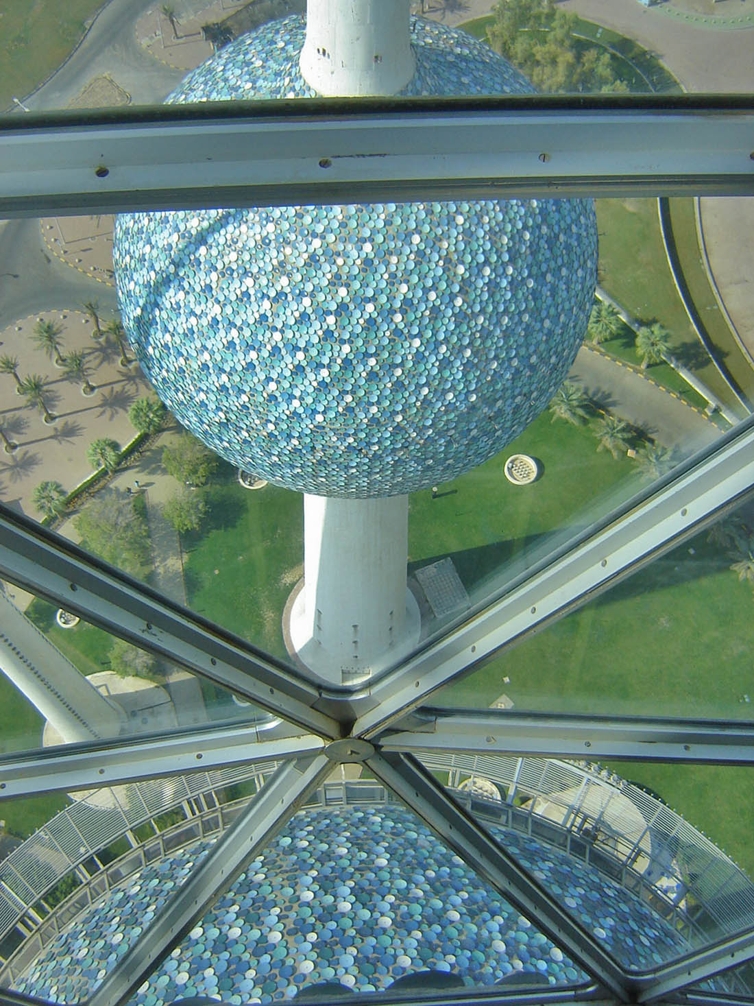 a large ball shaped structure seen from a window