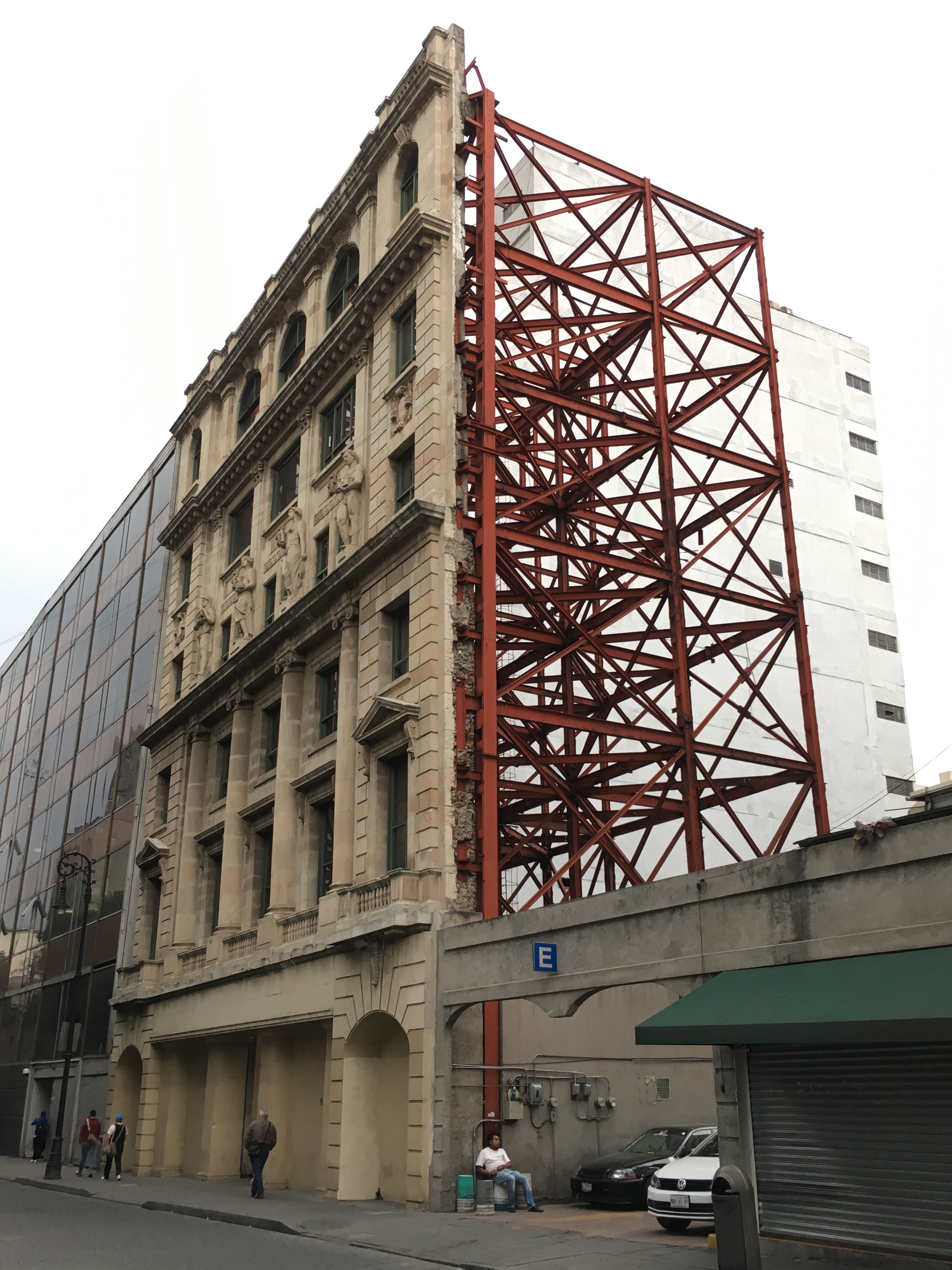 a building with a red frame