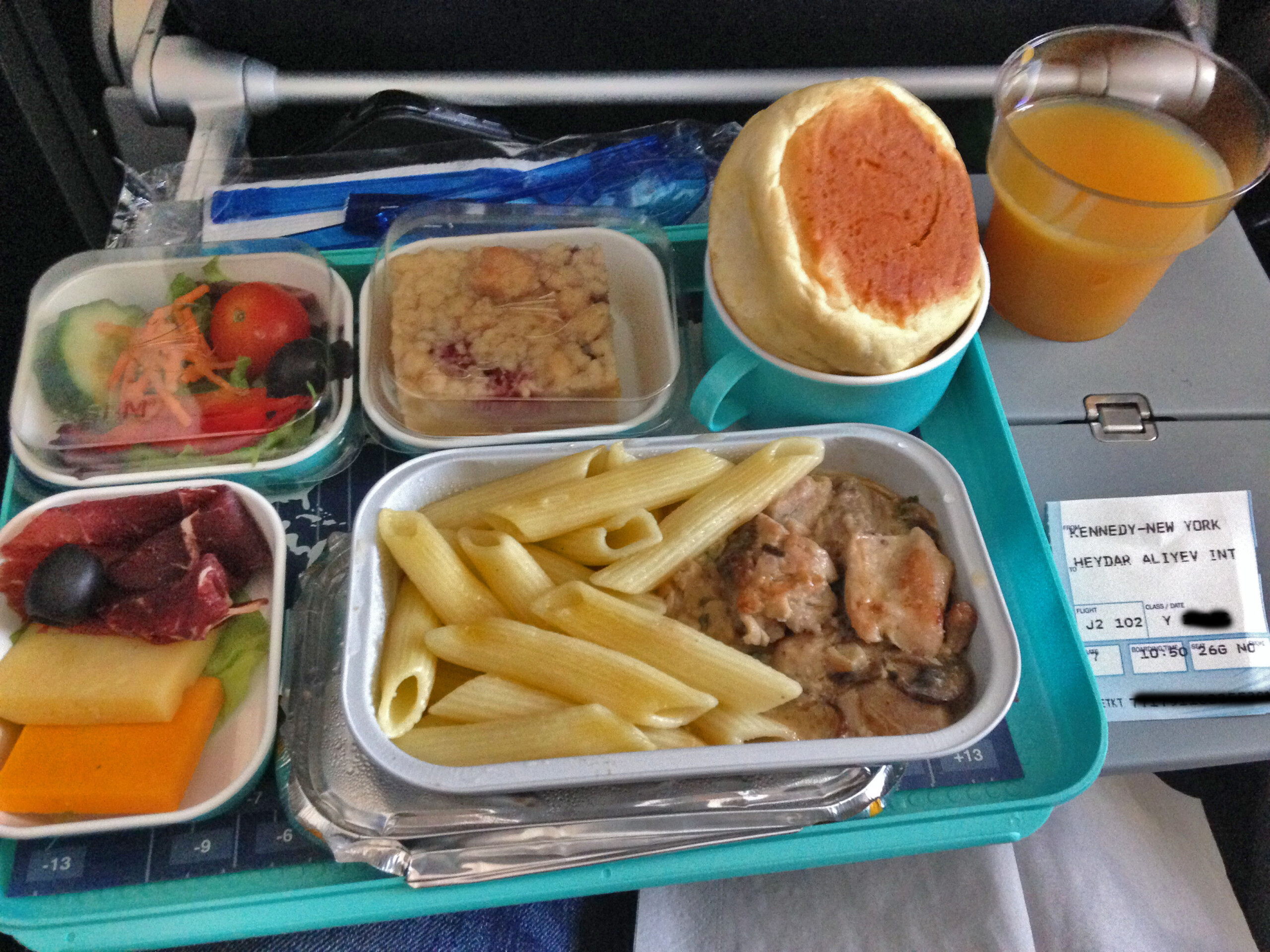 Airline meals: Azerbaijan Airlines, New York JFK to Baku GYD, 2016