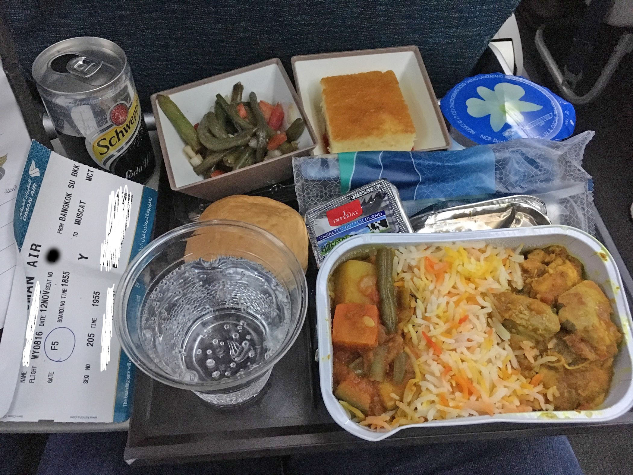 Airline meals: Oman Air, Bangkok BKK to Muscat, MCT, 2019
