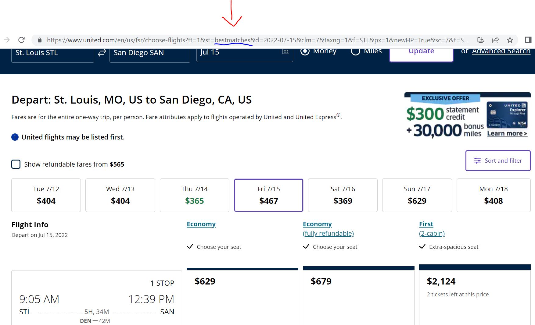 United Airlines "best results" fare