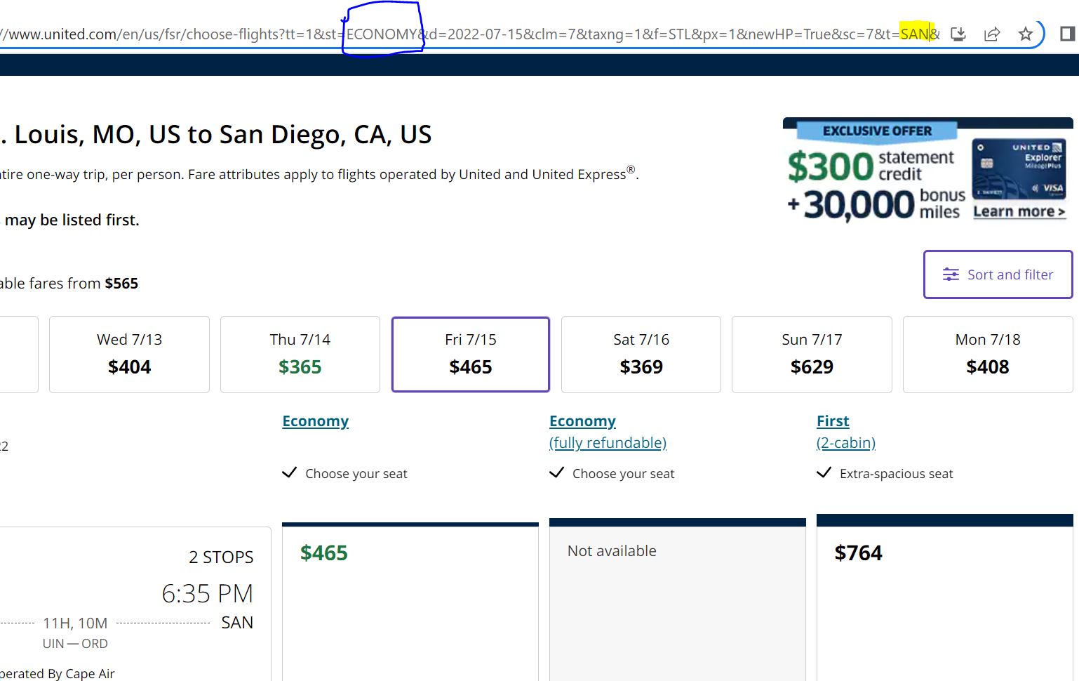 United Airlines fare search 3