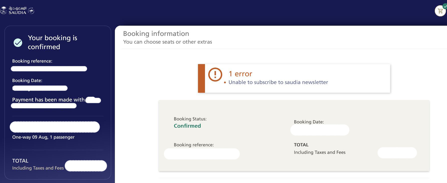 Saudia Unusual Booking Error