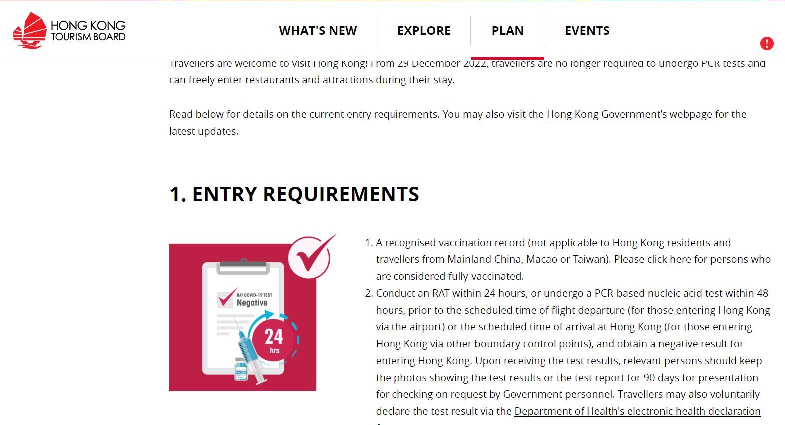 Hong Kong entry requirements 29 December
