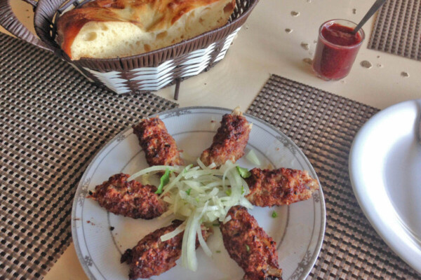 Lyulya Kebabs, Narsharab, and Bread, Baku, Azerbaijan