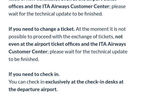 Update: ITA Airways Systems Are Back Online as of 24 February