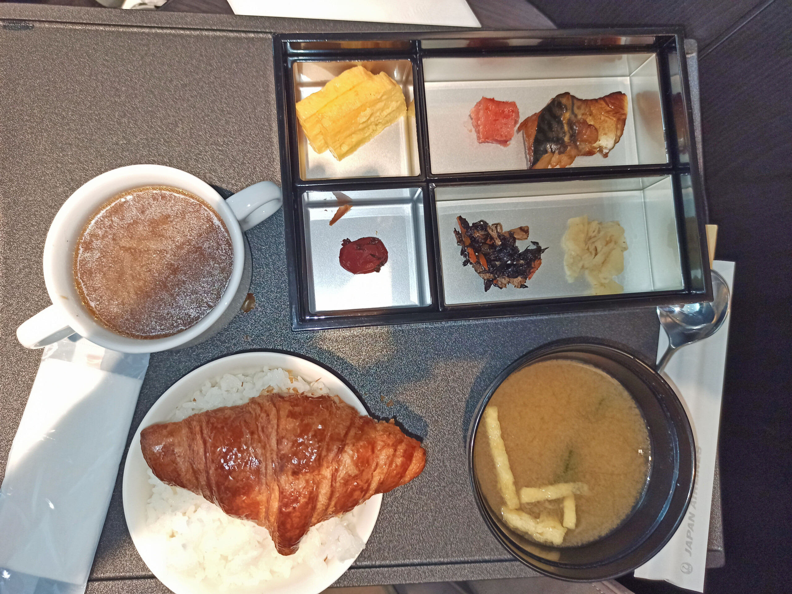 Bento, Croissant, and Miso Soup