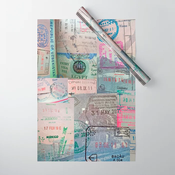 Passport Stamp Wrapping Paper