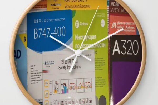 airline safety cards wall clock