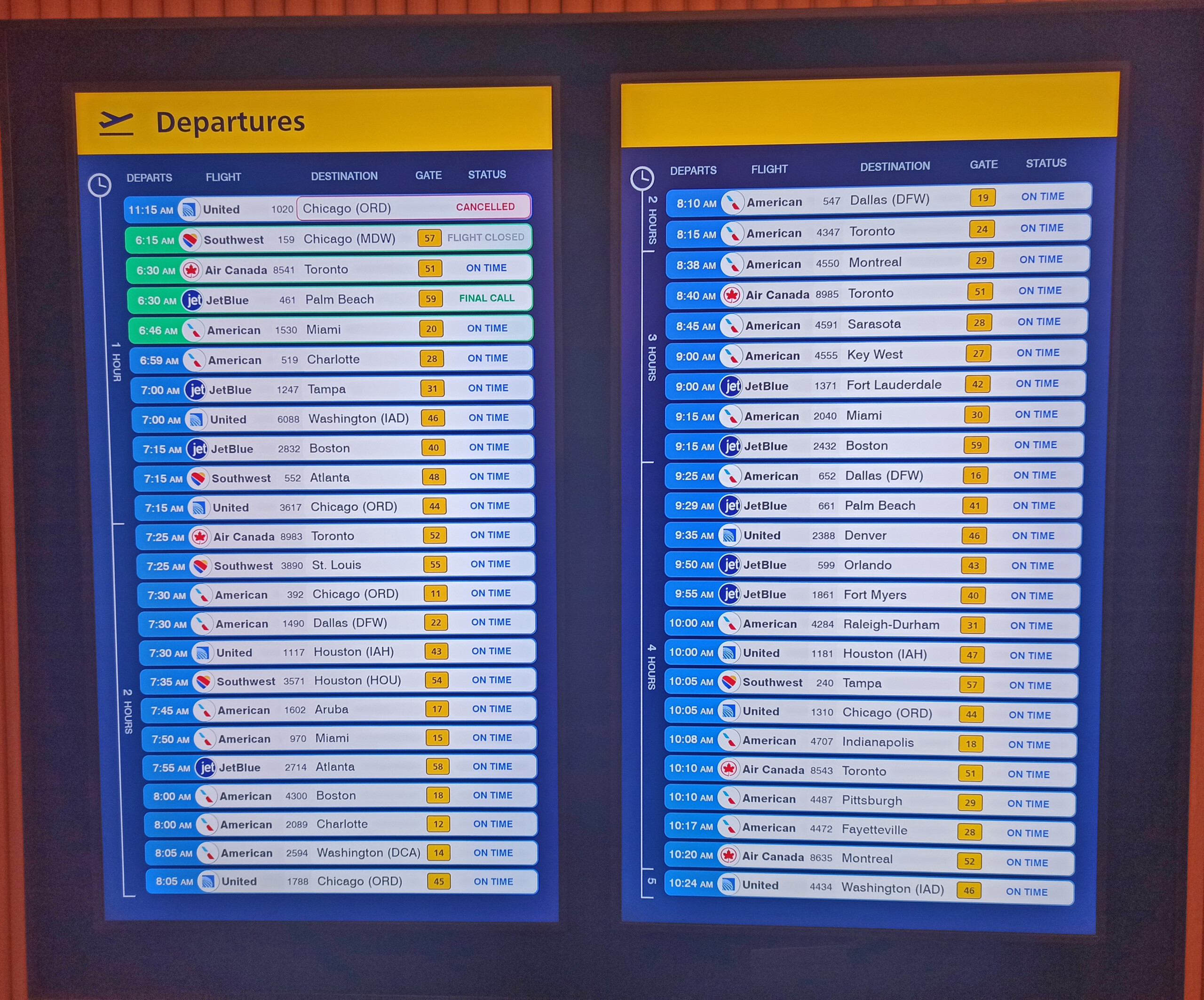 New York LaGuardia Airport flight information display screen (FIDS)