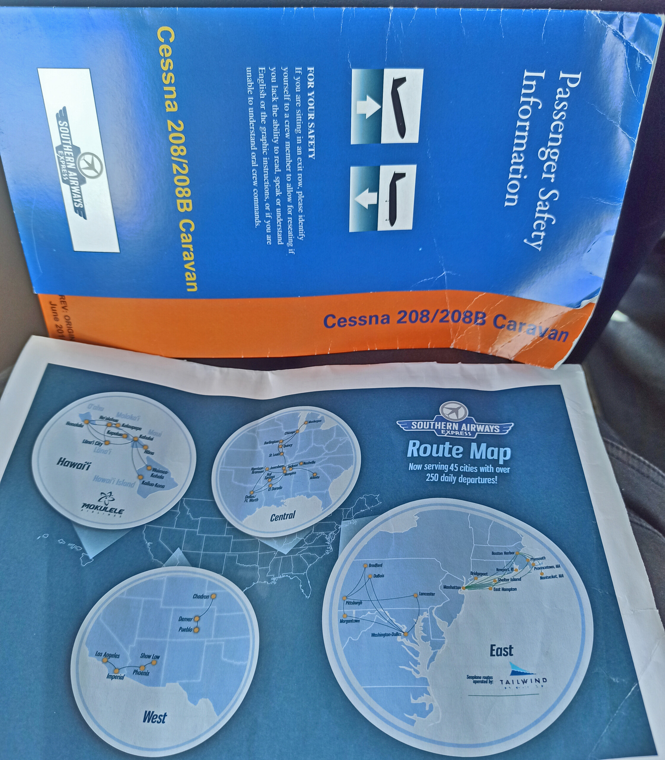 Southern Airways Express route map and safety card