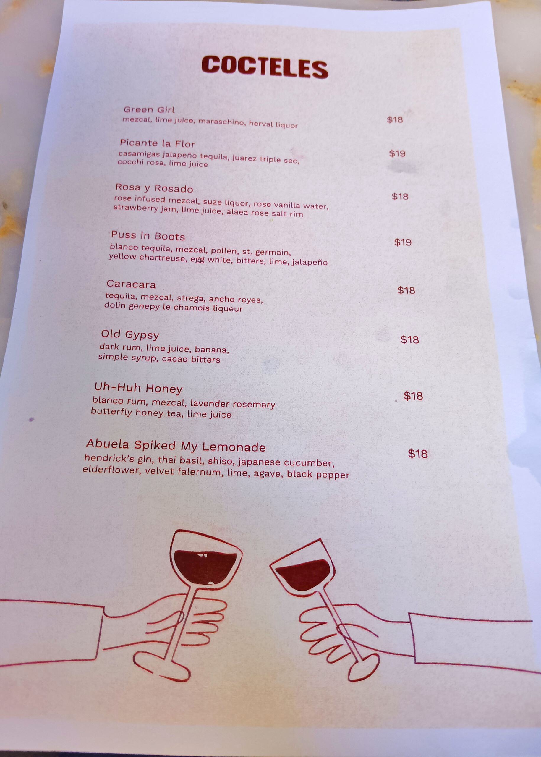 Bad Hombre Cocktail Menu