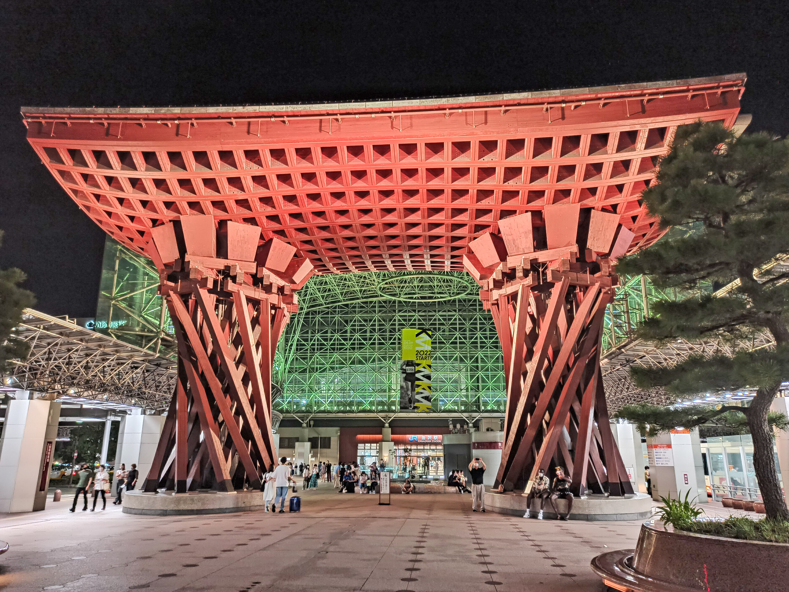 a large red structure with a roof