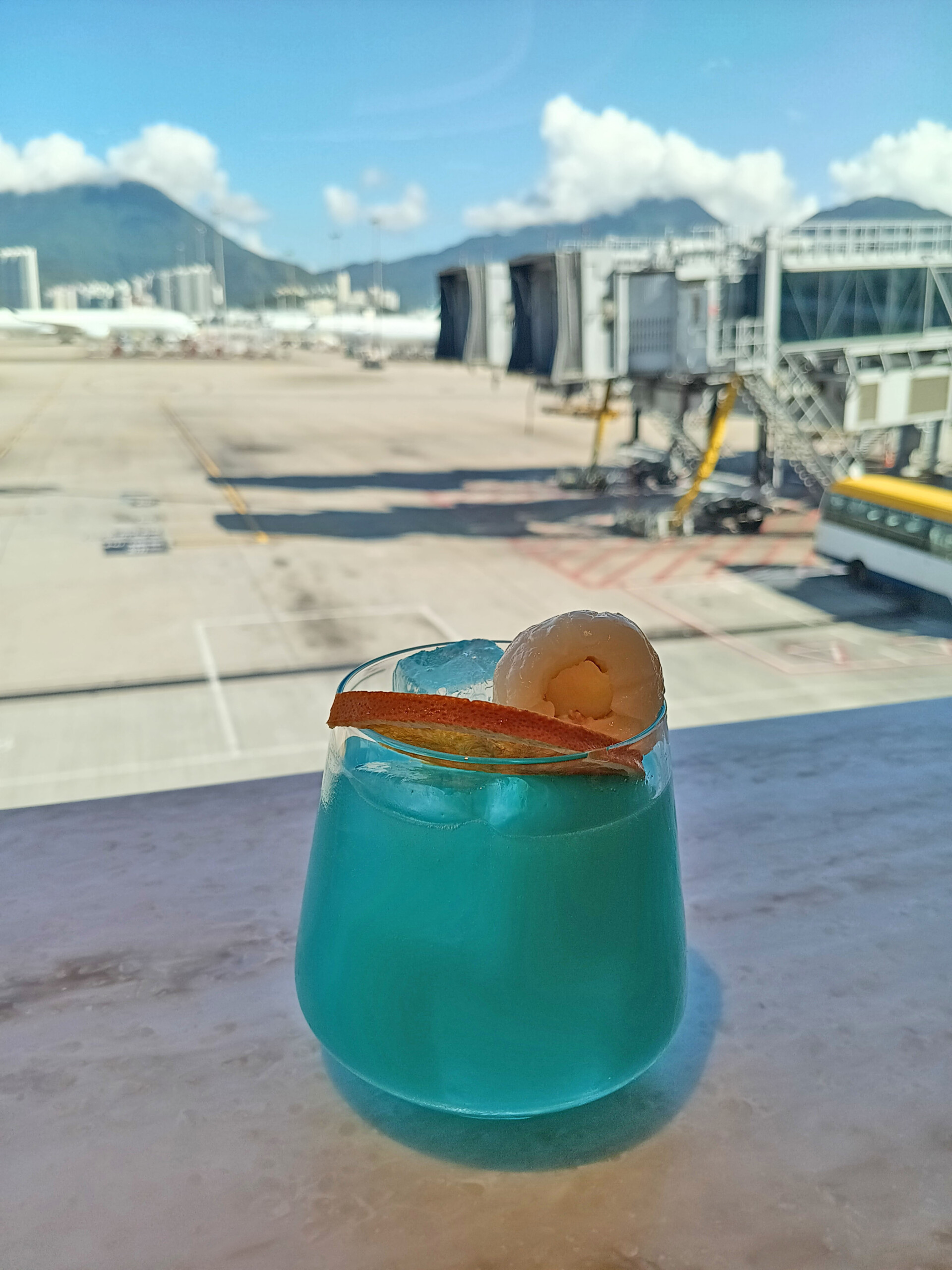 Fragrant Harbour Cocktail (Gin, Lychee Liquor, Elderflower liqueur, Blue Curacao, Yoghurt)