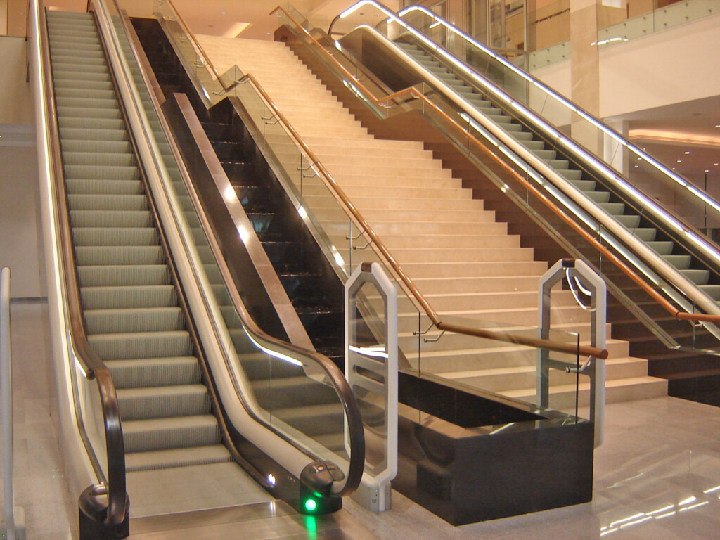 a set of escalators in a building