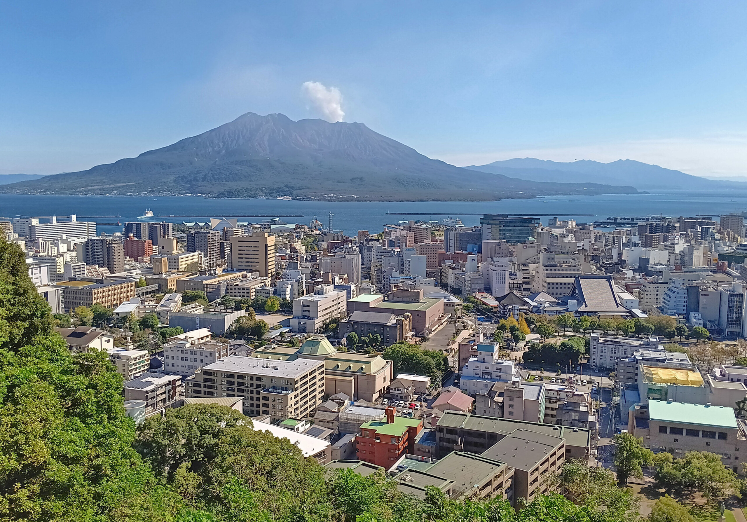 Sakurajima and Kagoshima city as seen from Shiroyama Park