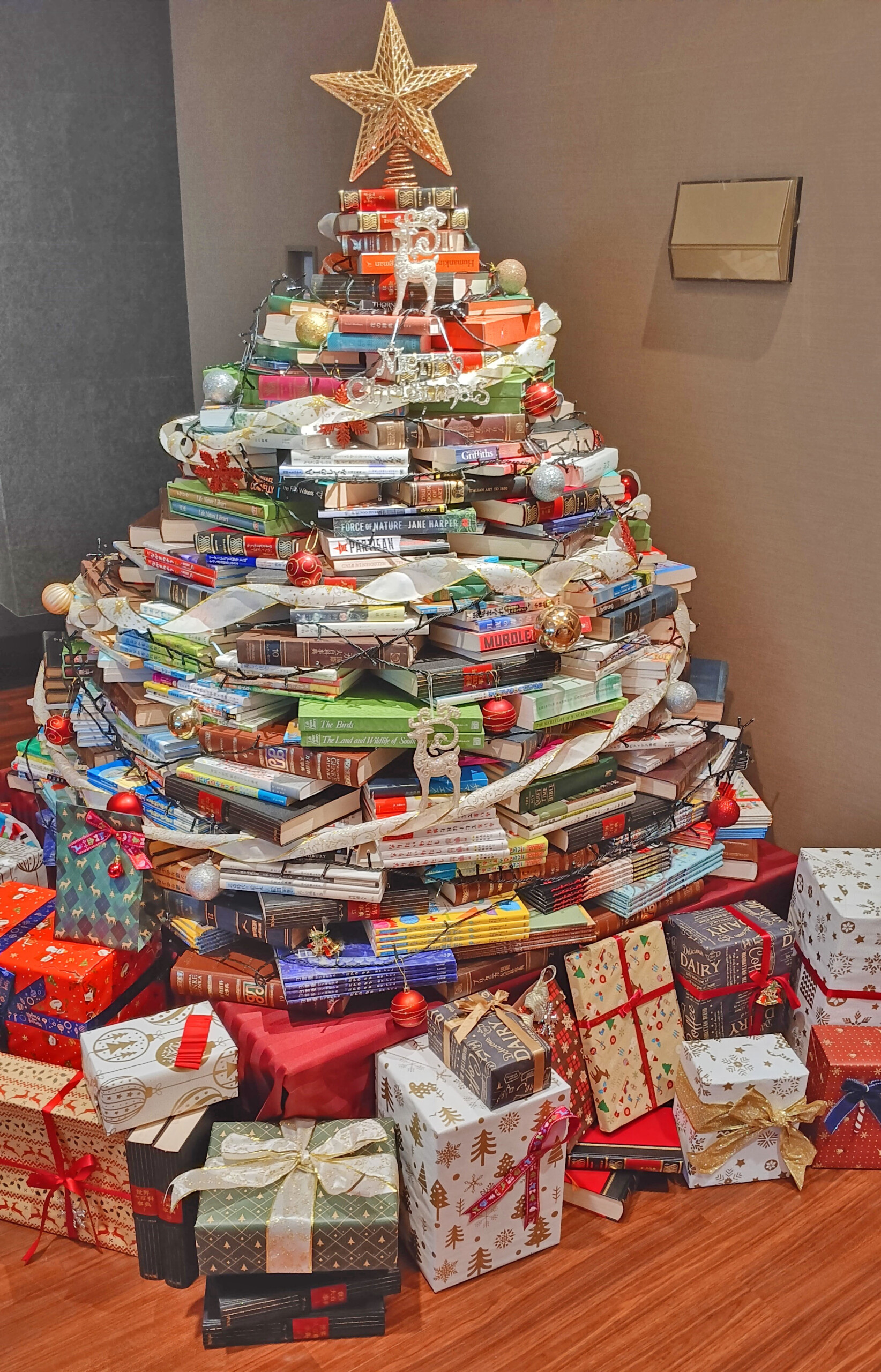 Christmas "Book Tree" in the Lobby