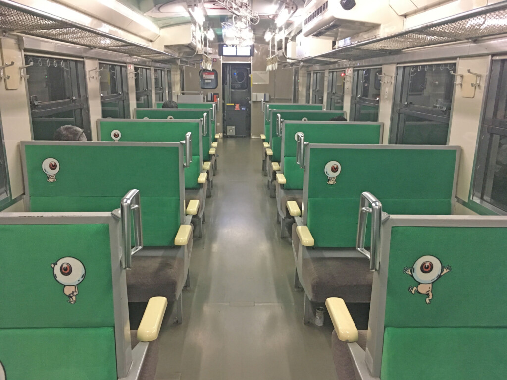 a green seats in a train