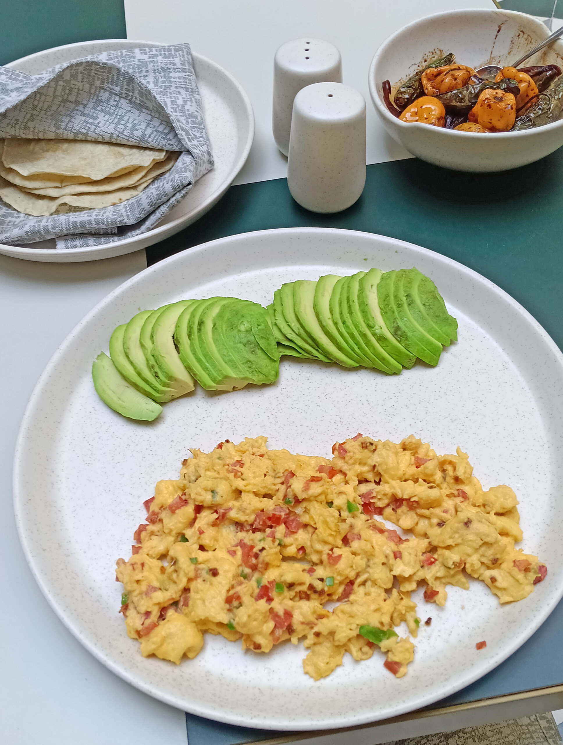 Scrambled Eggs with Avocado and Grilled Chilies