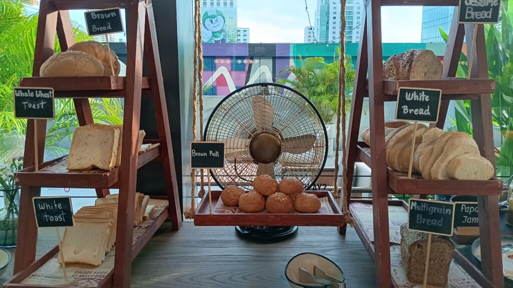 a display of bread and rolls
