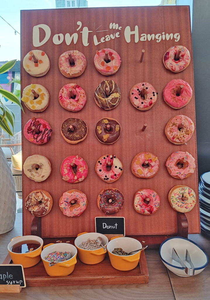 a display of donuts on a table