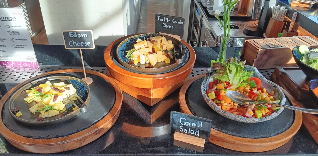 a group of bowls of food