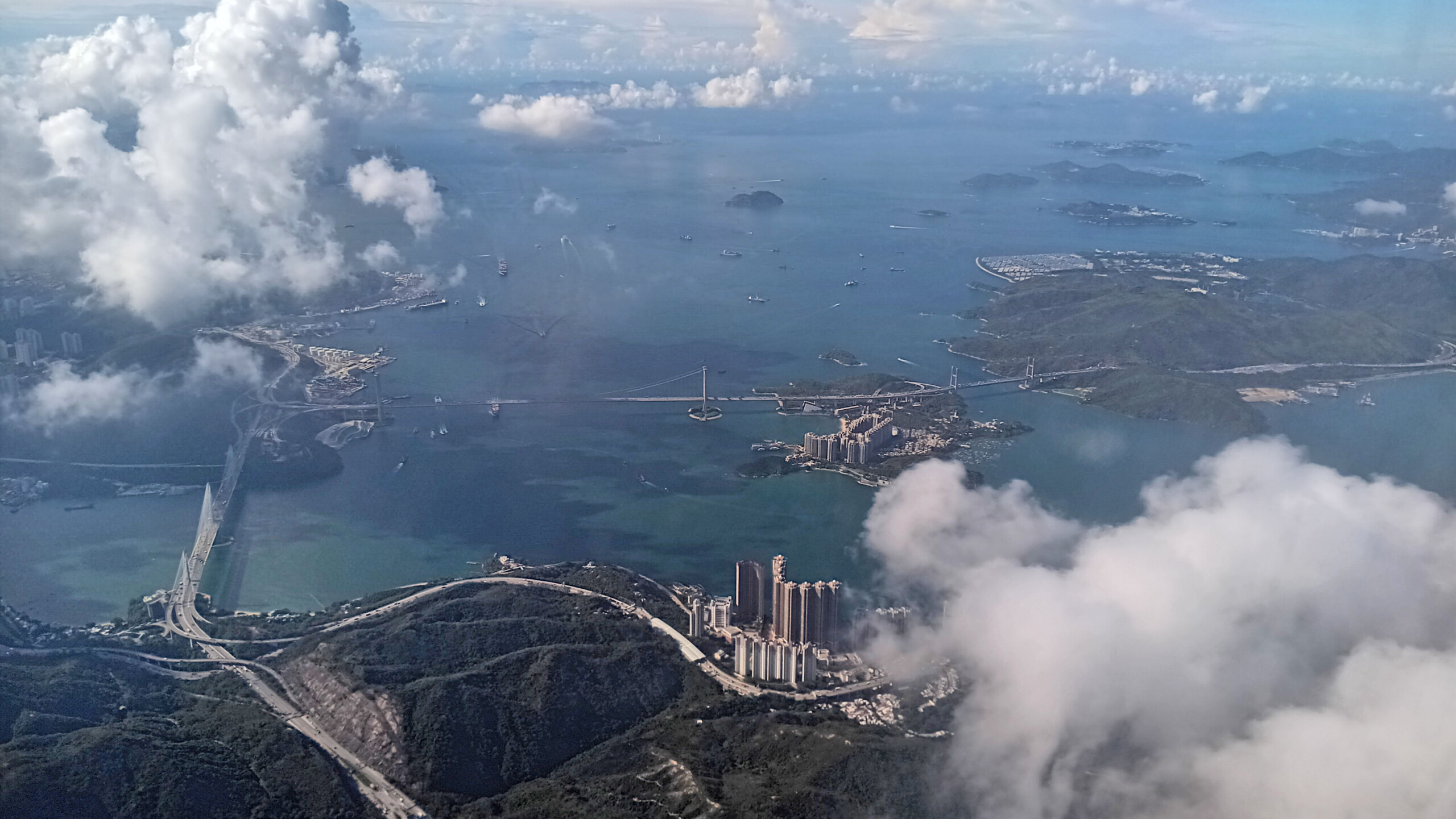 If you're coming from Kowloon/HK Island, you will most likely drive over that bridge in the center of the photo