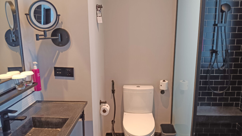 a toilet in a bathroom