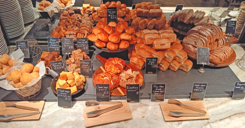 a display of bread and pastries