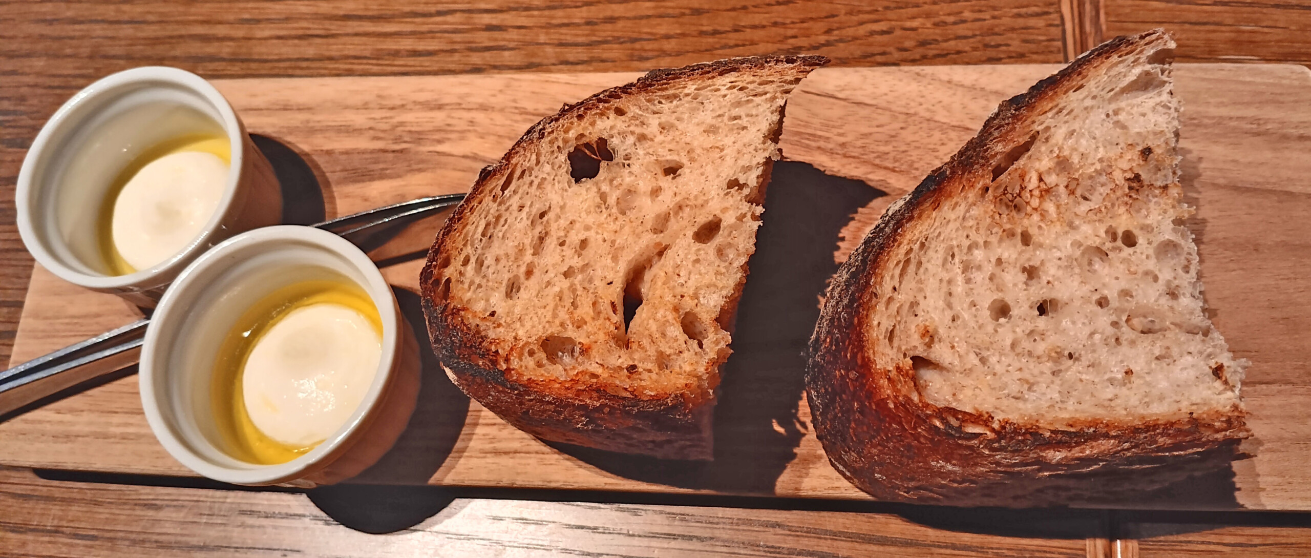 freshly baked bread with olive oil and tofu spread