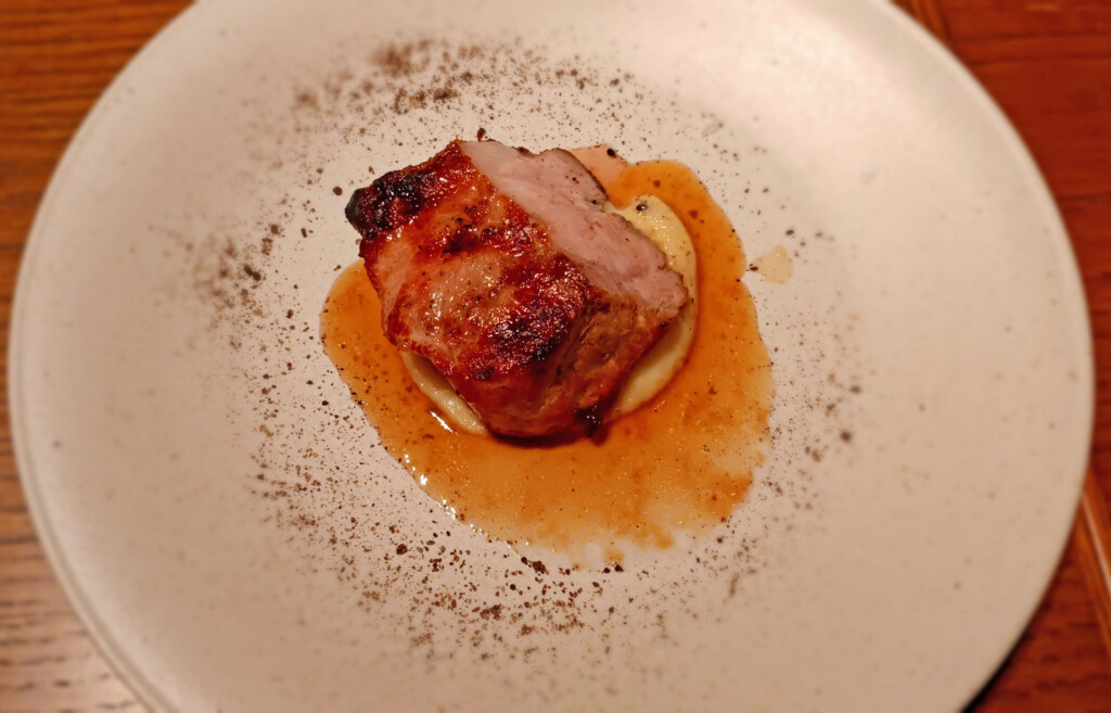 mochi pork loin with yuzu pepper sauce