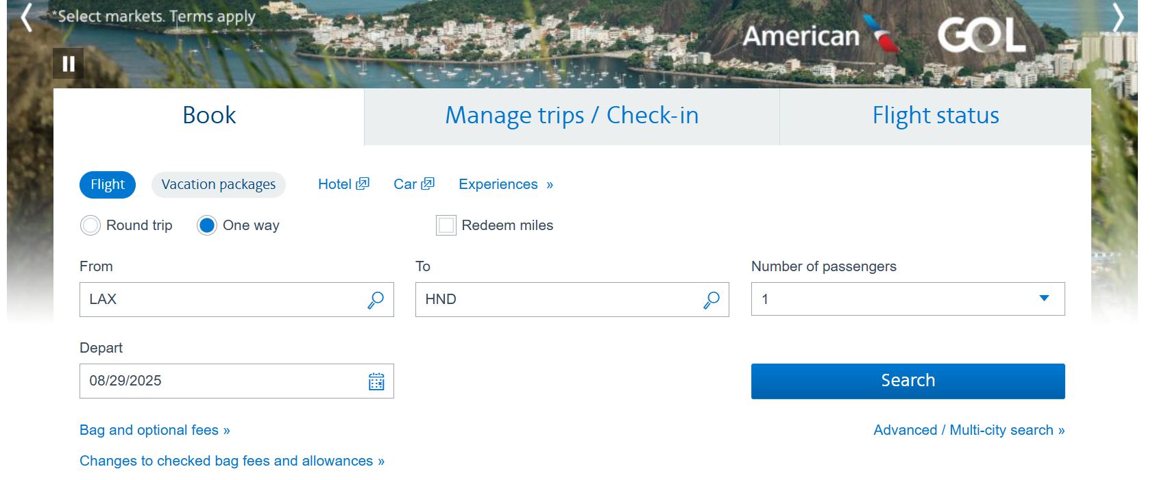 American Airlines flight search