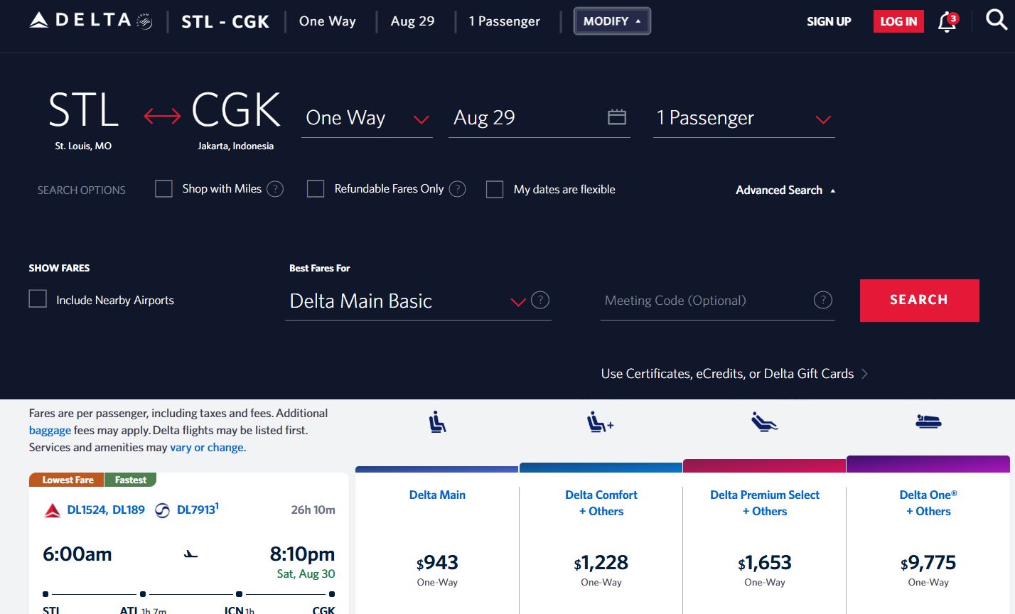 Delta modify flight search