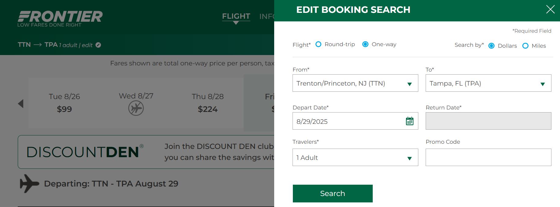 Frontier modify flight search