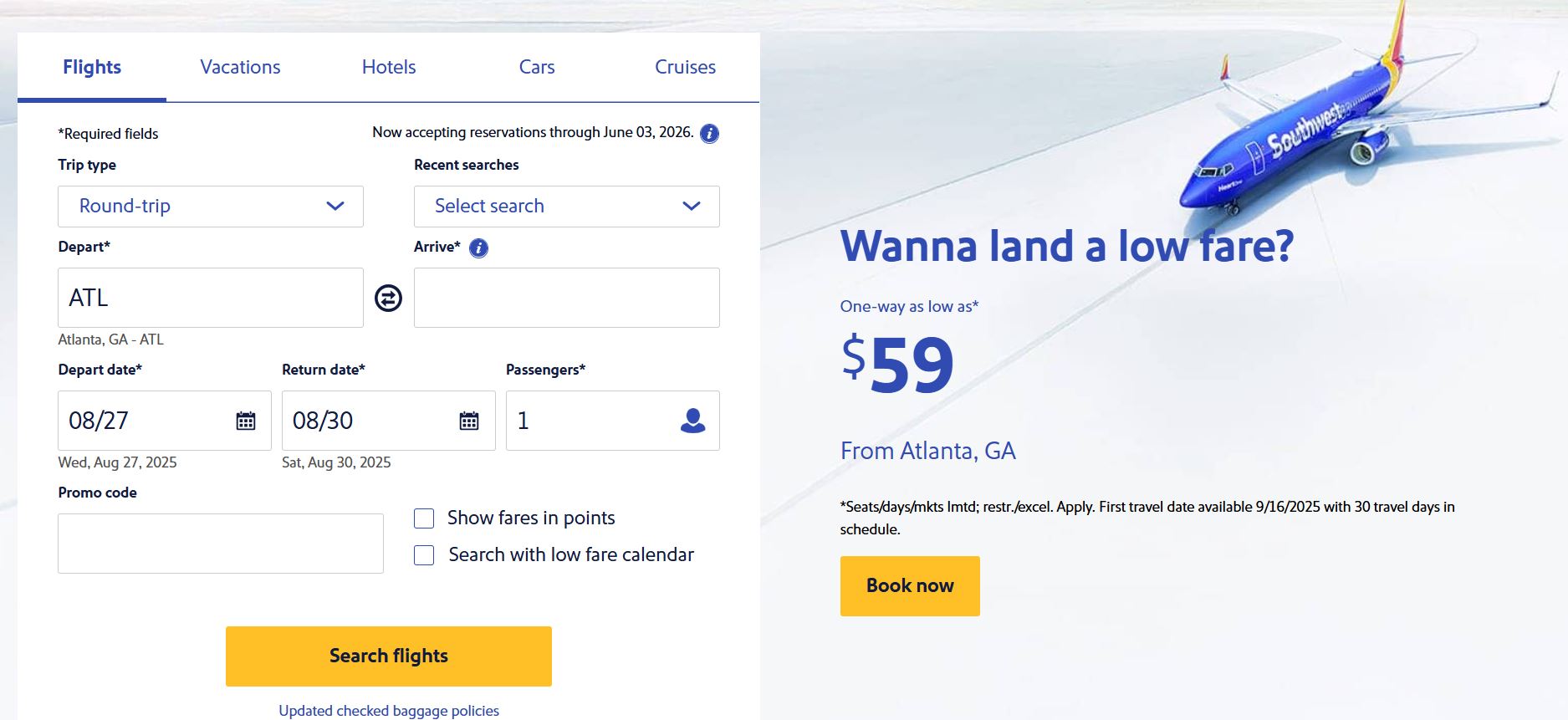 Southwest flight search