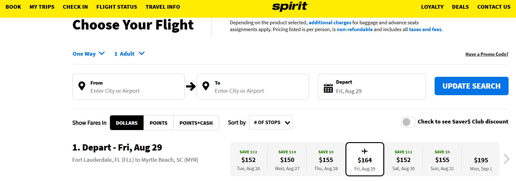 Spirit modify flight search