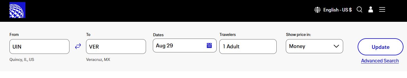 United modify flight search