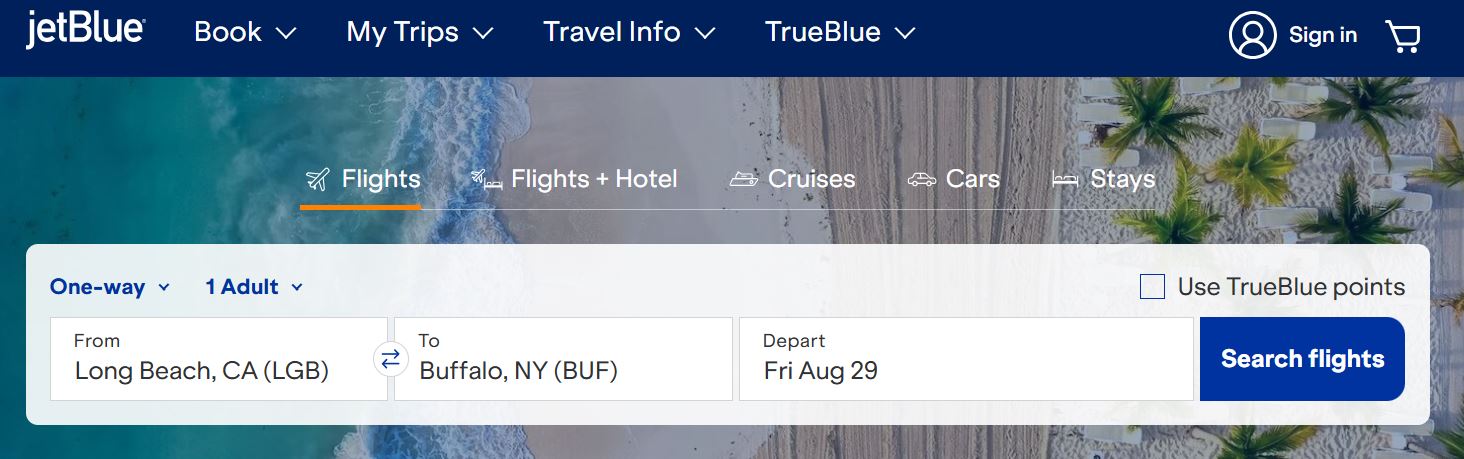 jetBlue flight search