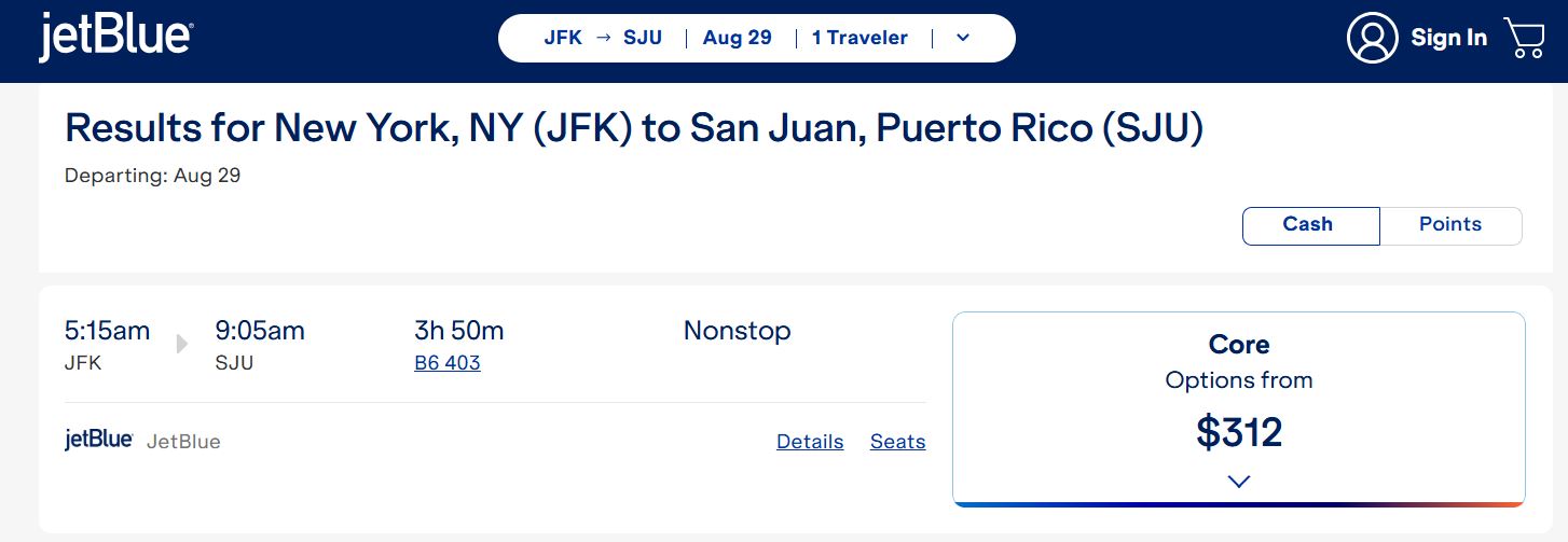 jetBlue modify flight search