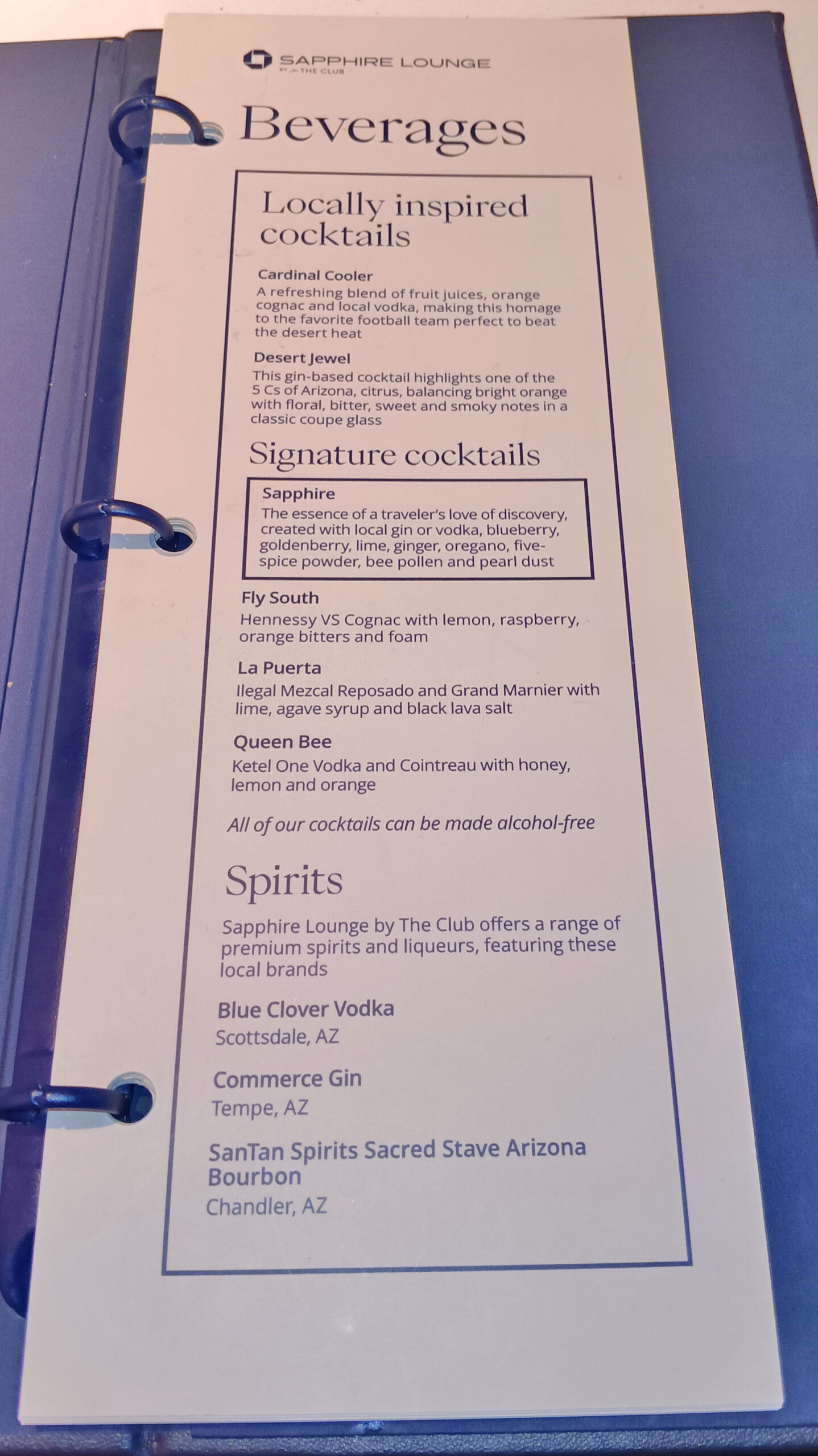 Alcohol menu