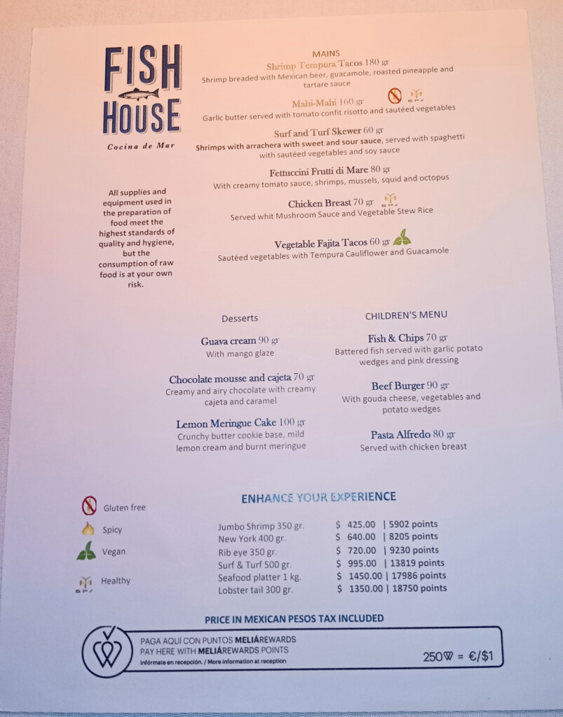Fish House Menu Back