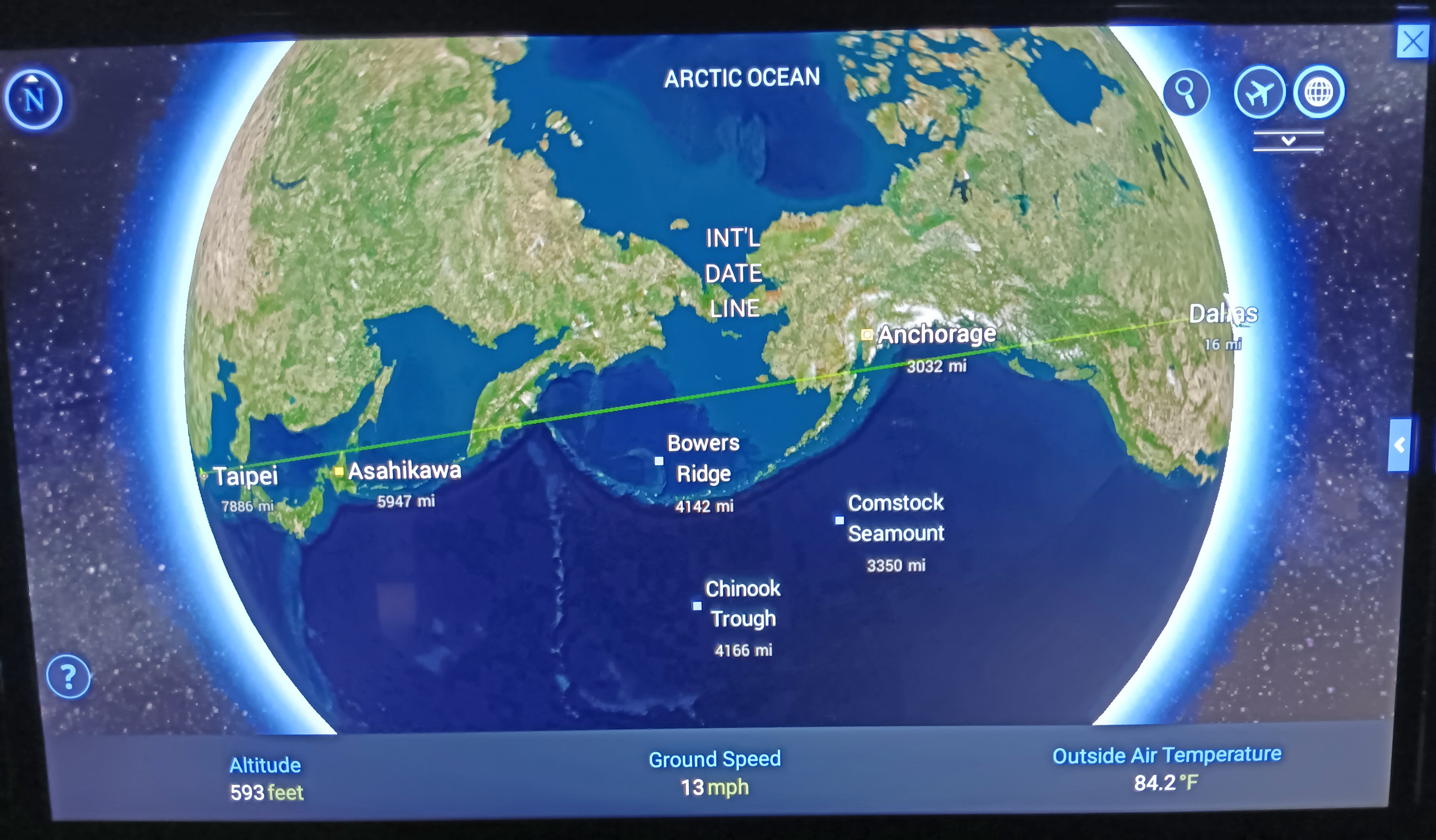 In-flight route map DFW-TPE