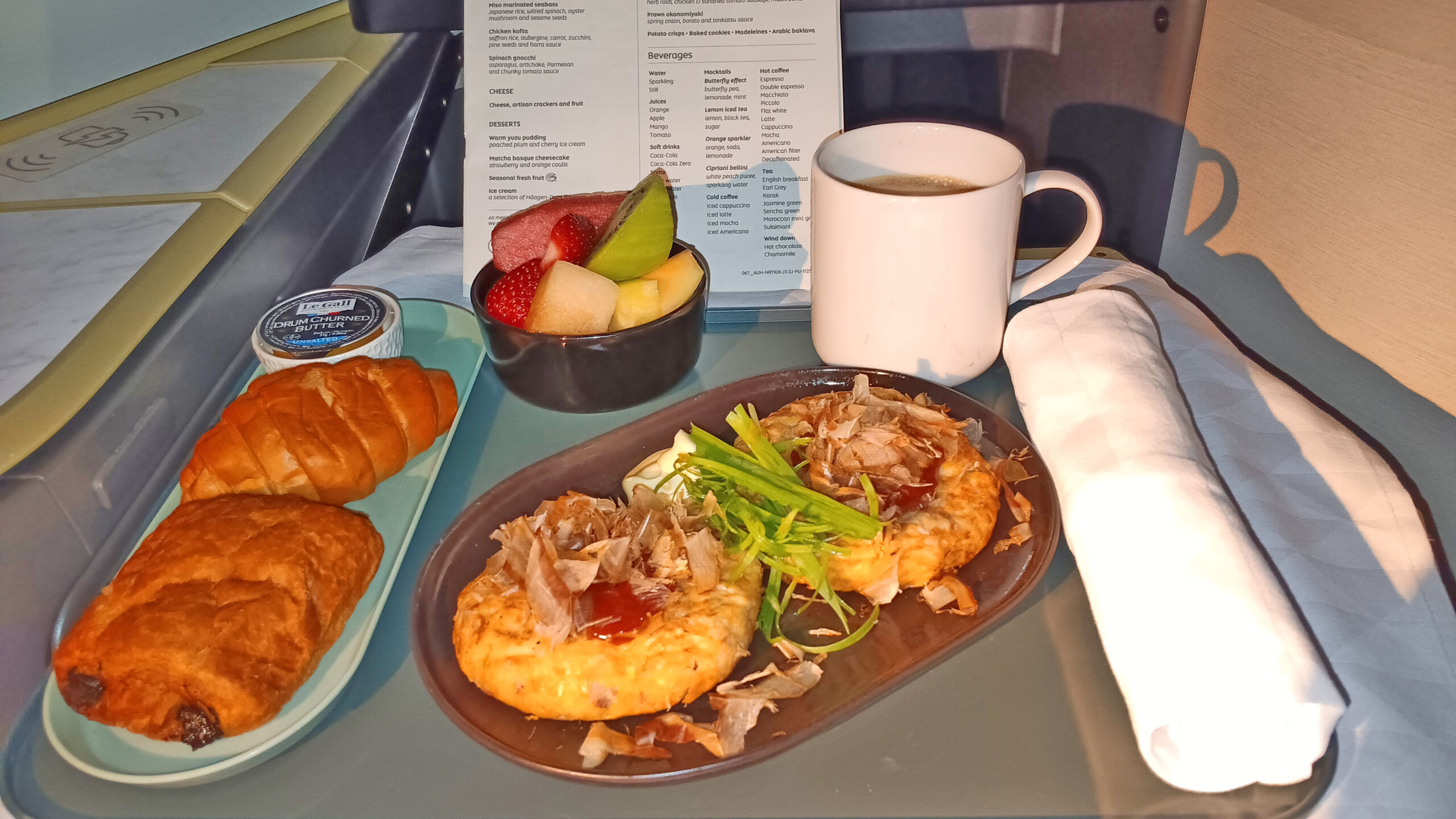 Prawn okonomiyaki, Etihad Abu Dhabi to Tokyo