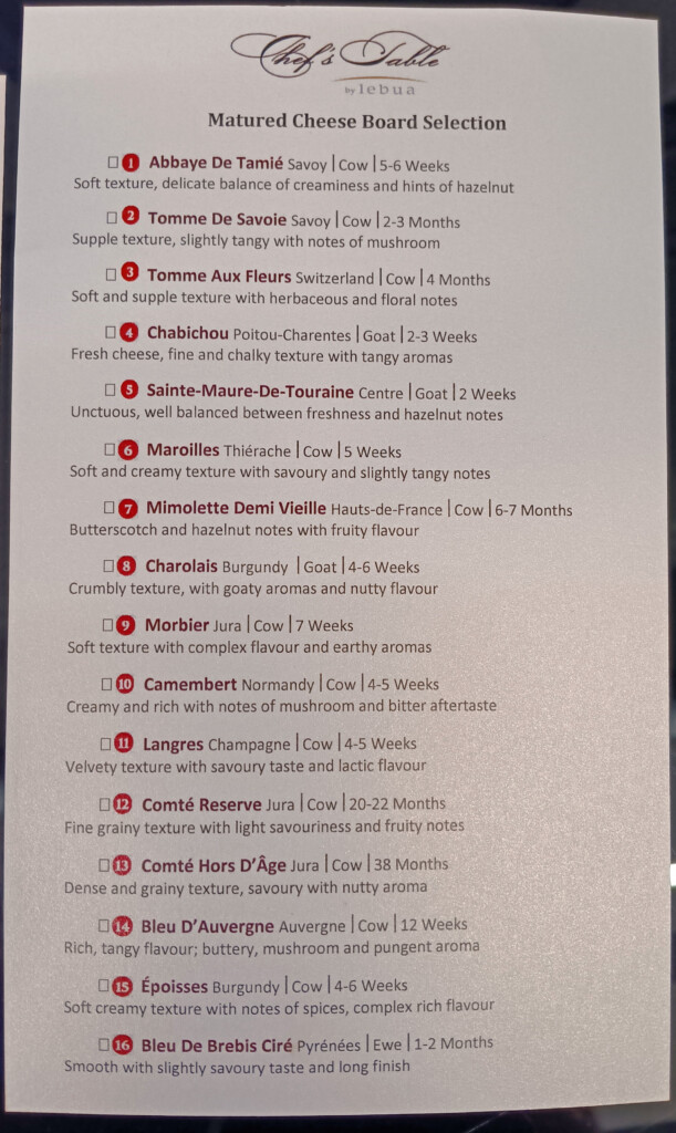 Chef's Table, Matured Cheese Board Selection