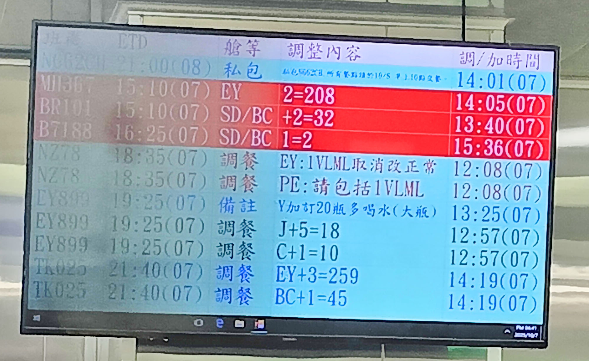 Screen of airlines being serviced