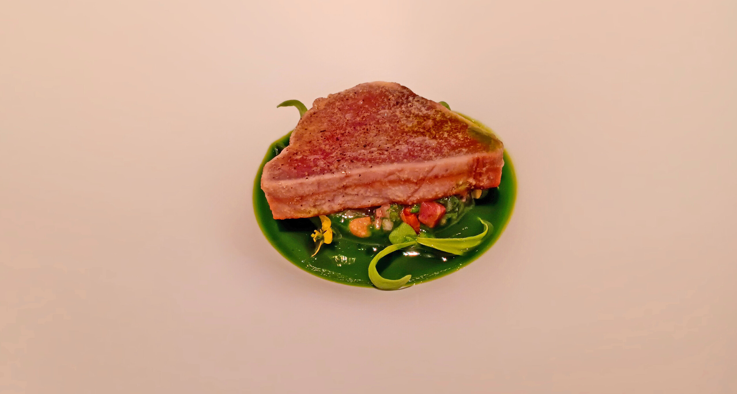 Katsuo Mi-Cuit, with skipjack tuna, parma ham, shungiku, pine nut