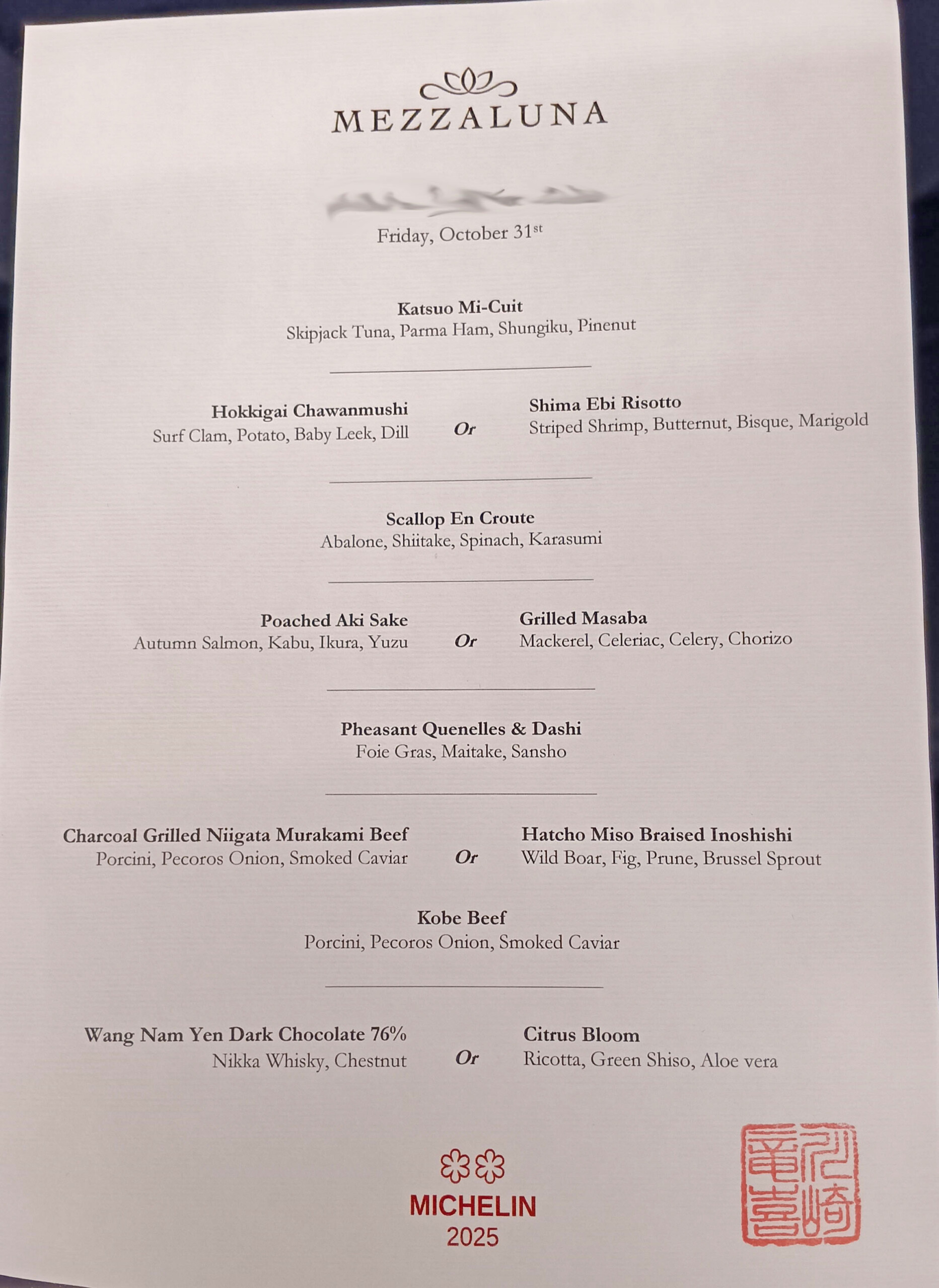 Mezzaluna Menu, October 31, 2025