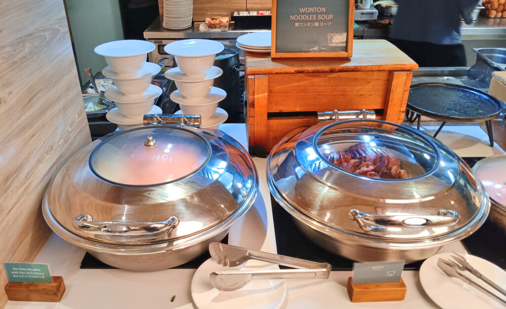 a group of bowls with food on it