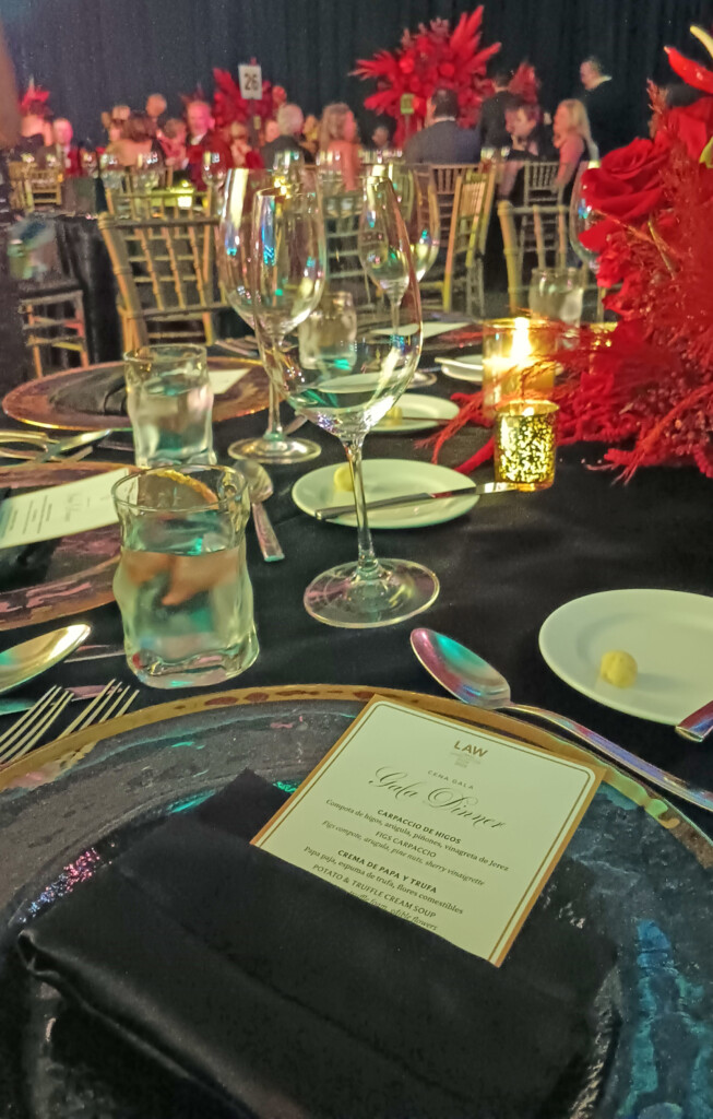a table set with wine glasses and plates