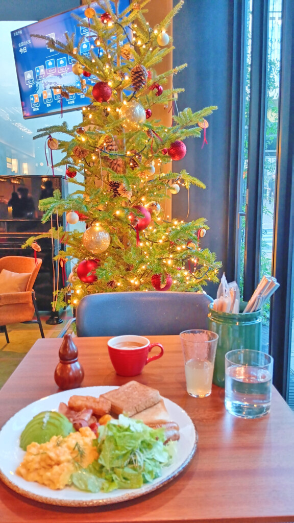 a christmas tree with food on a table
